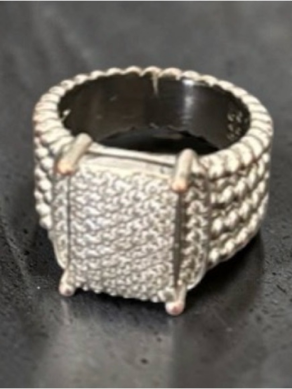 David Yurman Silver Pave Square Statement Ring